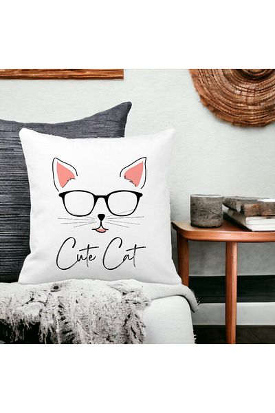 BEKZ Cute Cat Square Pillowcase, 40x40 Cm, White, Matte