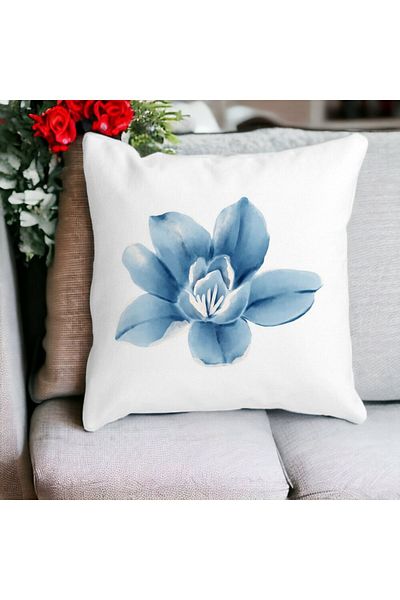 BEKZ Decorative Square Cushion Floral Blue Flower, 40x40 cm, White, Matte, Removable Cover, Bellows