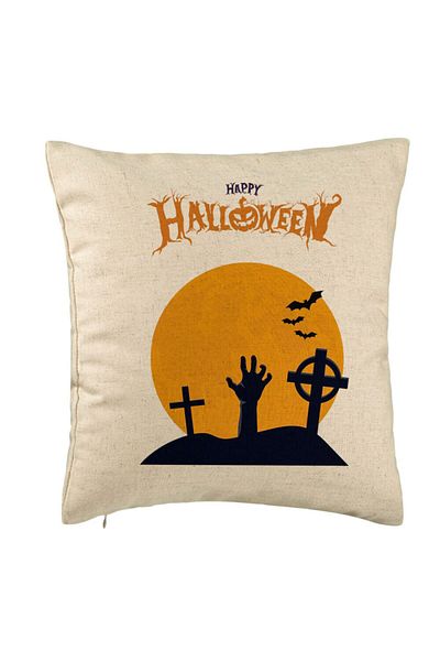 BEKZ Perna Decorativa cu motiv de Halloween 2, 40x40 cm, Bej, Husa Detasabila, Burduf