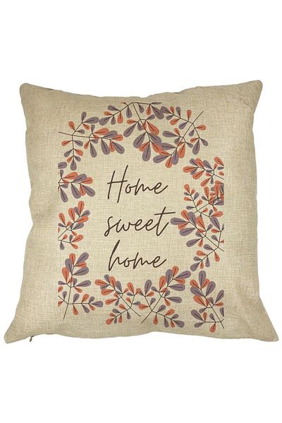 BEKZ Perna Decorativa Patrata Home Sweet Home, 40x40 cm, Husa Detasabila, Burduf