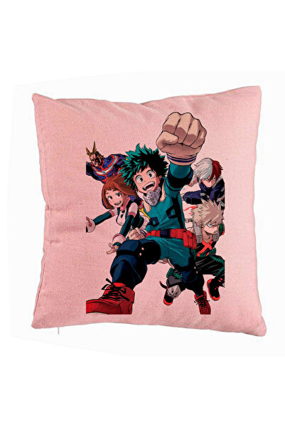 BEKZ Perna Decorativa cu My Hero Academia Characters 2, 40x40 cm, Roz, Husa D...