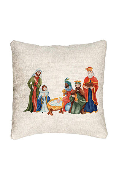 BEKZ Perna Decorativa Canapea cu tematica de Craciun, Isus - Darul lui Dumnezeu, 40x40 cm, Cu fermoar