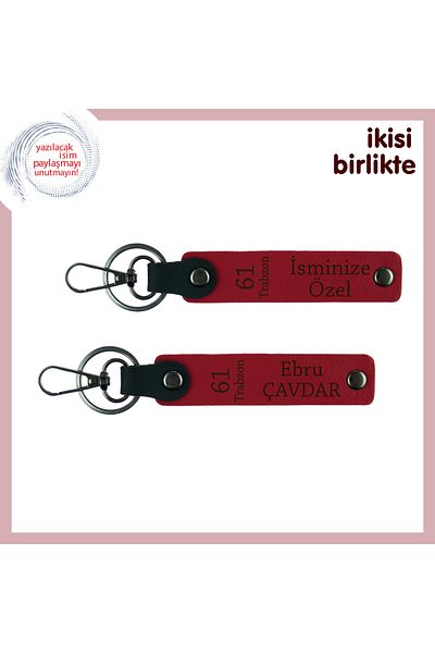 Miaju Black Sea Thank You Neighbor Armağan, 61 Written Keychain Set of 2, Name Written, Red-Red