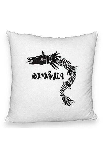 BEKZ Perna Decorativa Fluffy, Model Lup Dacic Romania, 40x40 cm, Alba, Husa D...