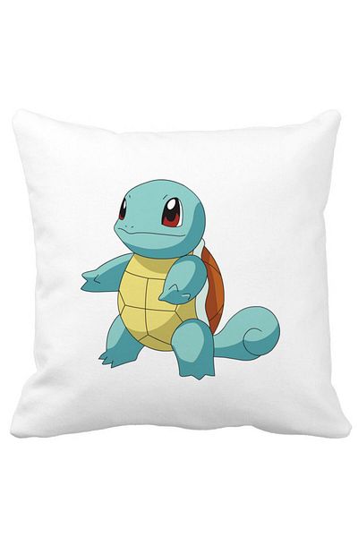 BEKZ Perna Decorativa Patrata copii Squirtle, 40x40 cm, Alba, Mata, Husa Detasabila, Burduf
