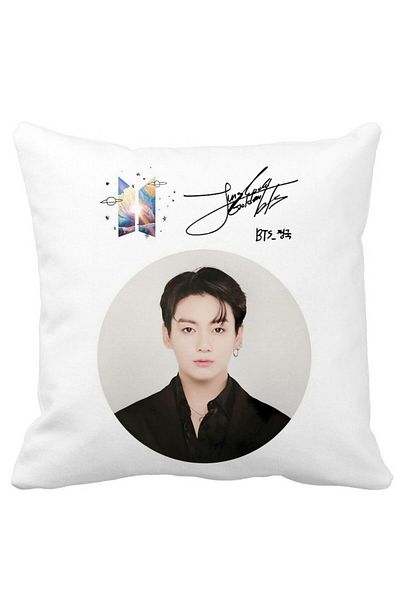 BEKZ BTS V Decorative Pillow, 40x40 cm, White, Matte, Removable Cover, Bellows
