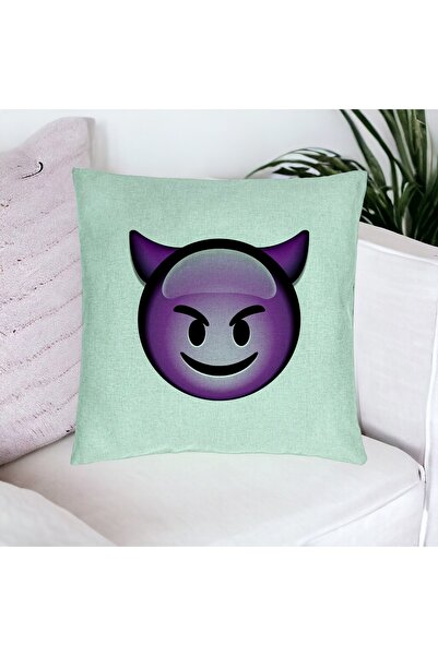 BEKZ Perna Decorativa, Model Emoji Diavol, 40x40 cm, Verde Menta, Husa Detasa...