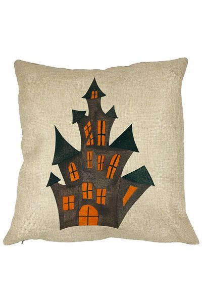 BEKZ Perna Decorativa cu motiv de Halloween 6, 40x40 cm, Husa Detasabila, Burduf