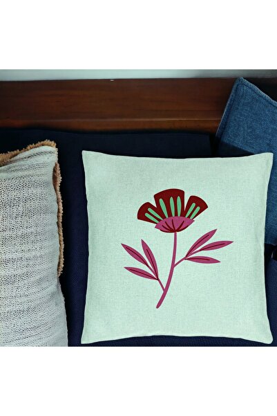 BEKZ Decorative Pillow, Red Paradise Floral Pattern, 40x40 cm, Mint Green, Removable Cover, Bellows