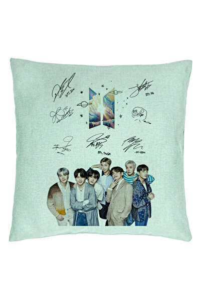 BEKZ Față de pernă BTS Army cu jachete semnătură, 40x40 cm, verde mentă