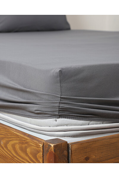 Lio20 Fitted Cotton Fabric Bed Sheet and Pillow Case Set-Elastic-Fade Resistant-Anthracite