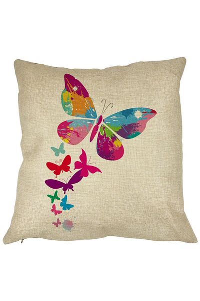 BEKZ Perna Decorativa Patrata Fluture Colorful, 40x40 cm, Husa Detasabila, Burduf
