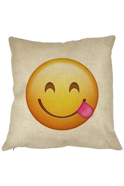 BEKZ Perna Decorativa Patrata Emoji cu Limba, 40x40 cm, Husa Detasabila, Burduf