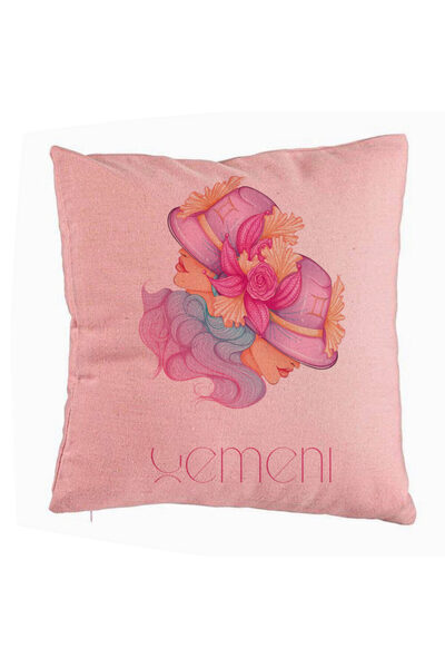 BEKZ Perna Decorativa, Model Zodia Gemeni, 40x40 cm, Roz, Husa Detasabila, Bu...