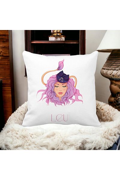 BEKZ Decorative Pillow, Leo Zodiac Sign, 40x40 cm, White, Matte, Removable Cover, Bellows