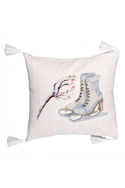 BEKZ Decorative Pillow with Christmas Fringes, Ice Skates, 1, 45x45 cm, Ecru, With zipper