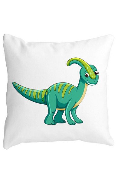 BEKZ Children's Square Pillowcase Dinosaur Green, 40x40 Cm, White, Matt