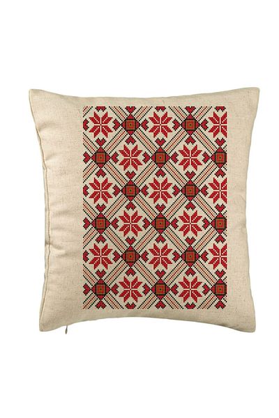 BEKZ Perna Decorativa, Model cu Motive Romanesti 2, 40x40 cm, Bej, Husa Detasabila, Burduf
