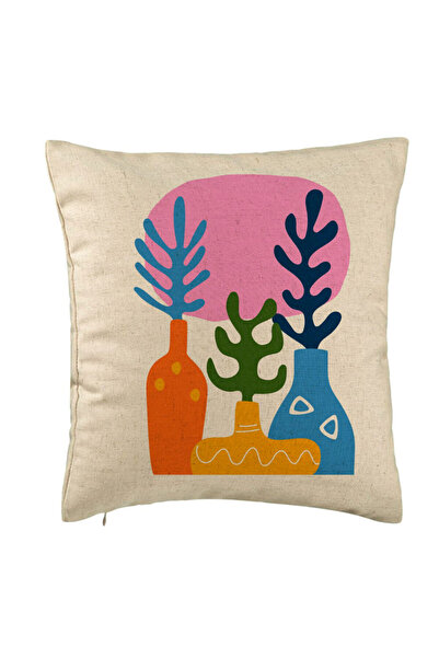 BEKZ Decorative Pillow, Abstract Pattern 2, 40x40 cm, Beige, Removable Cover,...