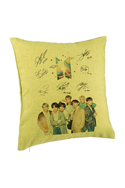 BEKZ Față de pernă BTS Army cu jachete semnătură, 40x40 cm, verde