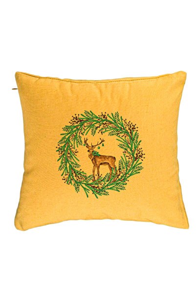 BEKZ Калъфка за възглавница с коледен венец и елени, 40x40 см, жълта