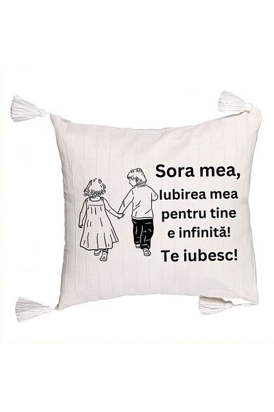 BEKZ Fringed Pillowcase My Sister 17, 45x45 cm, With zipper