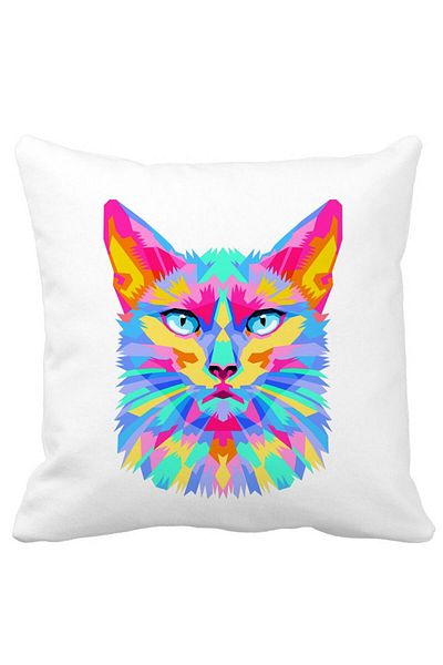 BEKZ Square Decorative Pillow Contrast Cat, 40x40 cm, White, Matte, Removable Cover, Bellows