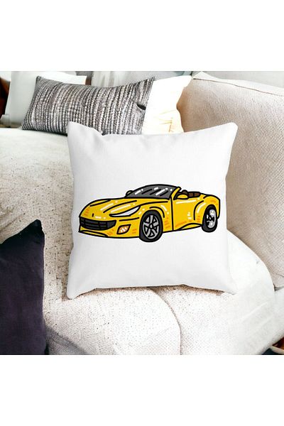 BEKZ Square Decorative Cushion Sports Car, 40x40 cm, White, Matte, Removable Cover, Bellows