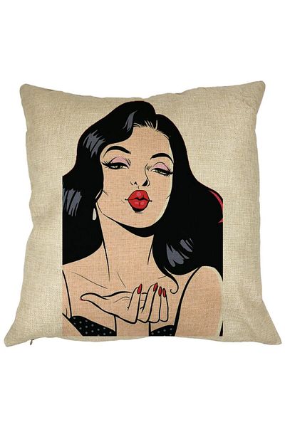 BEKZ Perna Decorativa Patrata Vintage Pop Art, 40x40 cm, Husa Detasabila, Burduf