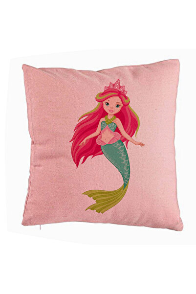 BEKZ Διακοσμητικό μαξιλάρι, με σχέδιο πράσινης γοργόνας, 40x40 εκ., ροζ, αφαι...