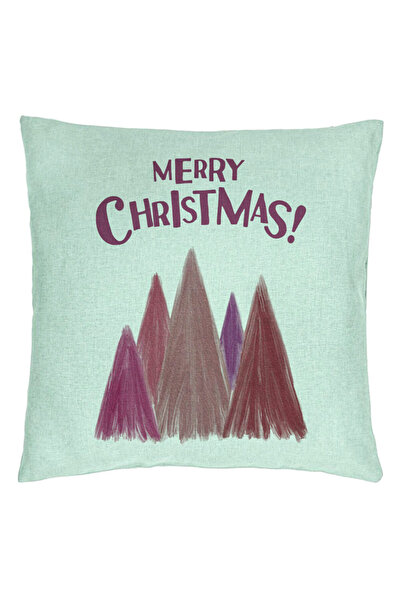 BEKZ Pernă decorativă de Crăciun cu brazi colorați și text, 40x40 cm, verde mentă, husă detașabilă, clopoțel