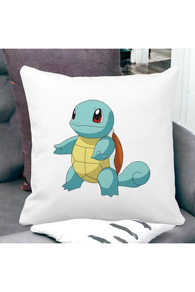 BEKZ Perna Decorativa Patrata copii Squirtle, 40x40 cm, Alba, Mata, Husa Detasabila, Burduf
