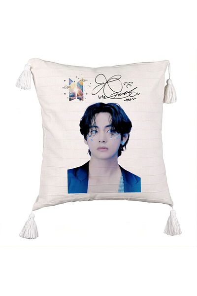 BEKZ BTS Army Colorful Fringed Pillowcase, 45x45 cm, Ecru, With zipper
