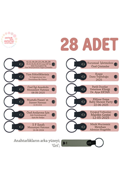 Miaju مجموعة هدايا سلسلة مفاتيح مكونة من 28 قطعة مع اسم ونص قابل للكتابة لمستلزماتك الخاصة، مسحوق ورمادي