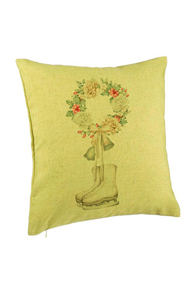 BEKZ Christmas Pillowcase, Ice Skates And Wreath, 40x40 Cm, Green