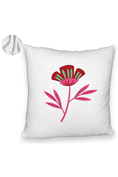 BEKZ Față de pernă pufoasă, model floral Paradis roșu, 40x40 cm, albă