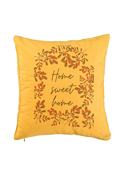 BEKZ Μαξιλαροθήκη, με σχέδιο "Home Sweet Home", 40x40 εκ., Κίτρινη
