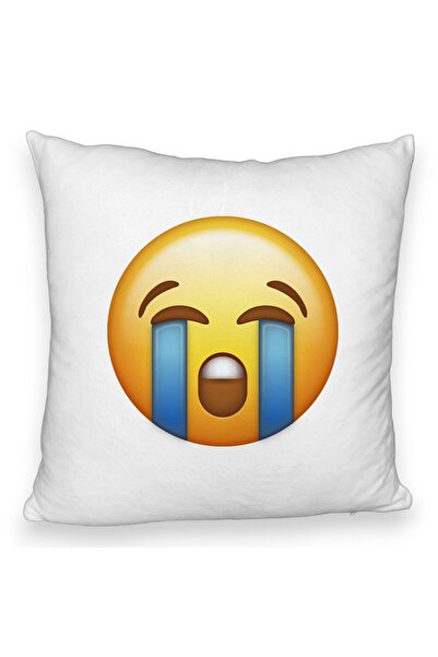 BEKZ Perna Decorativa Fluffy, Model Emoji Cry, 40x40 cm, Alba, Husa Detasabil...