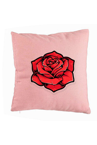 BEKZ Perna Decorativa, Model cu Trandafir Rosu, 40x40 cm, Roz, Husa Detasabil...