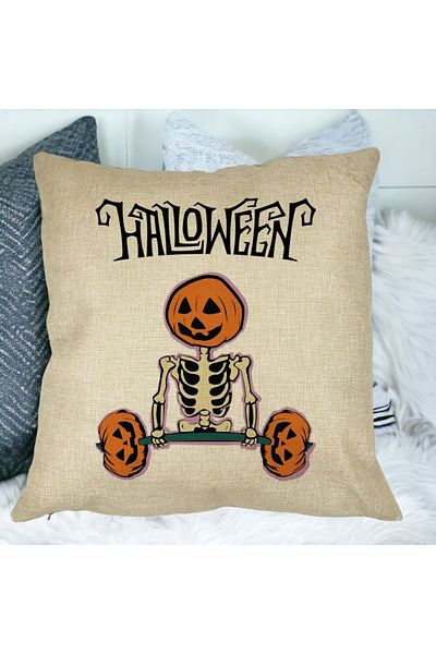 BEKZ Perna Decorativa cu motiv Sechelet de Halloween 2, 40x40 cm, Husa Detasabila, Burduf