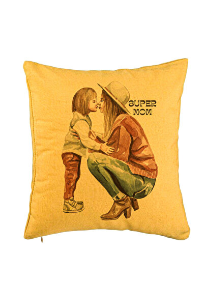 BEKZ Perna Decorativa, Model Super Mom Girl, 40x40 cm, Galben, Husa Detasabil...