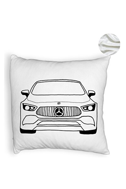 BEKZ Față de pernă pufoasă, model Hey Mercedes, 40x40 cm, albă