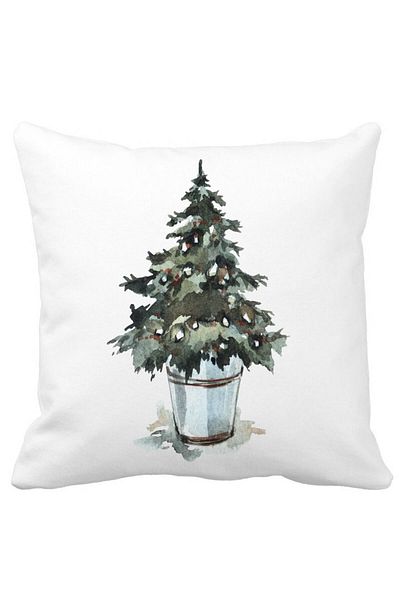 BEKZ Perna Decorativa cu tematica de Craciun, Brad 1, 40x40 cm, Alba, Mata, Husa Detasabila, Burduf