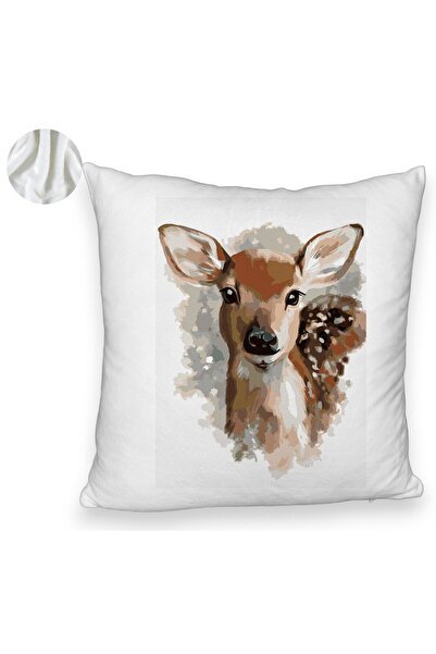 BEKZ Față de pernă pufoasă, model cerb, 40x40 cm, albă