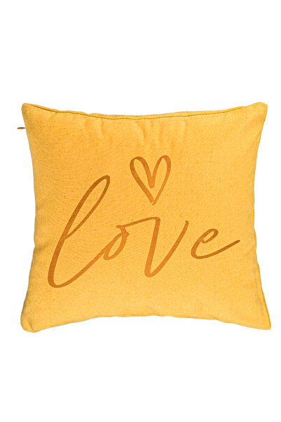 BEKZ Perna Decorativa, Model Love, 40x40 cm, Galben, Husa Detasabila, Burduf