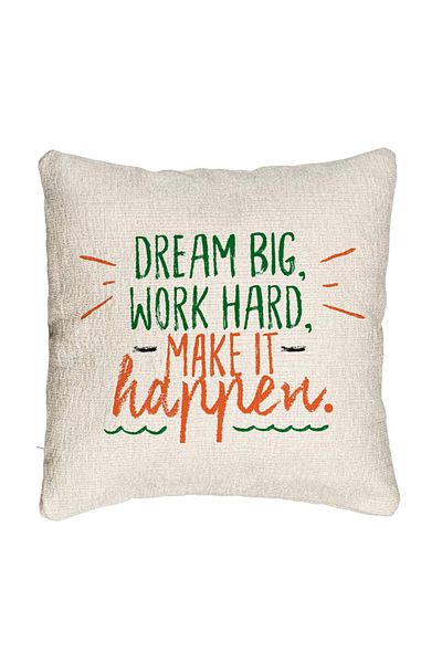 BEKZ Fata de perna Canapea, Model Dream Big Work Hard Make it Happen, 40x40 cm, Cu fermoar