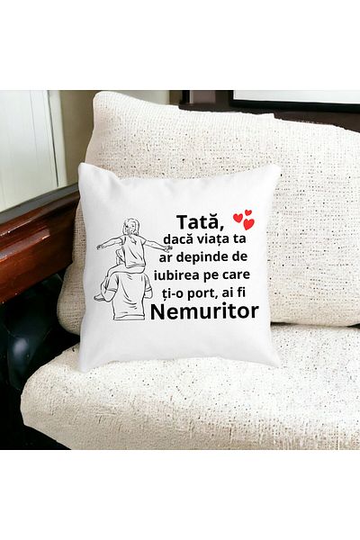 BEKZ Perna Decorativa cu Text pentru Tata 6,40x40 cm, Alba, Mata, Husa Detasabila, Burduf