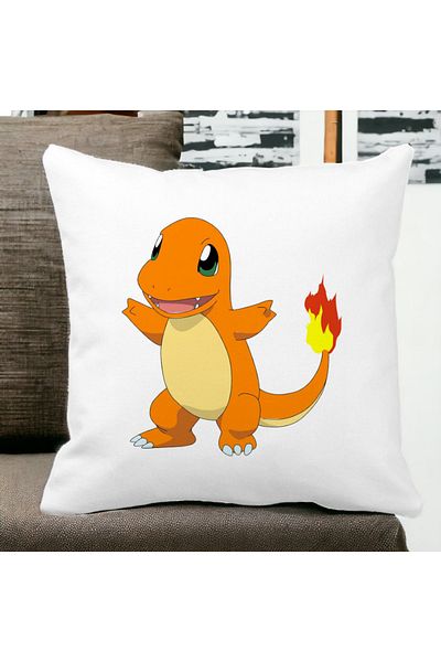 BEKZ Perna Decorativa Patrata copii Fire Lizard, 40x40 cm, Alba, Mata, Husa Detasabila, Burduf