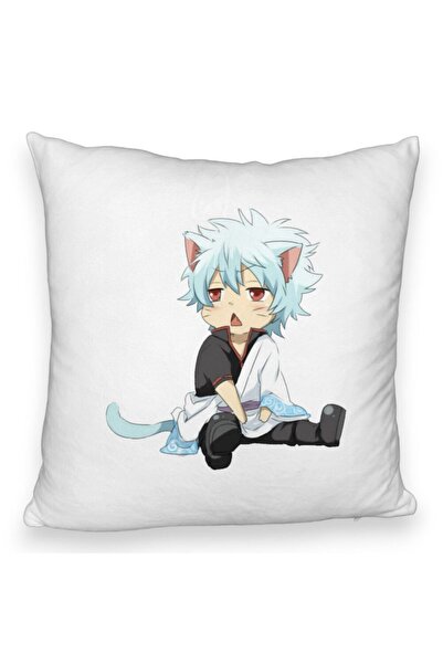 BEKZ Пухкава калъфка за възглавница с котенцето Гинтама Джин, 40x40 см, бяла