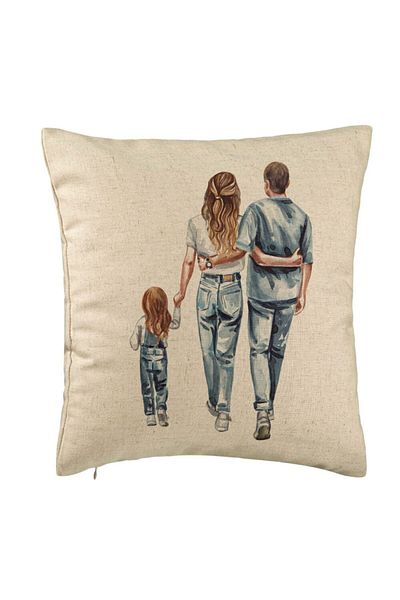 BEKZ Perna Decorativa, Model Family in Blue, 40x40 cm, Bej, Husa Detasabila, Burduf